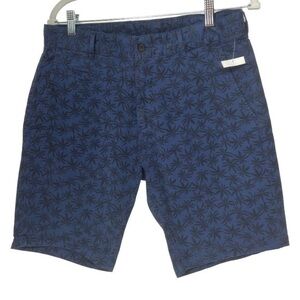 Toscano Men’s Blue Palm Tree Print Flat Front Resort Tropical Vacation Shorts 32